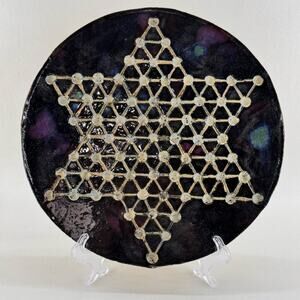 Handmade Art Pottery Ceramic Chinese Checkers Board Round 10.5" Blue Purple
